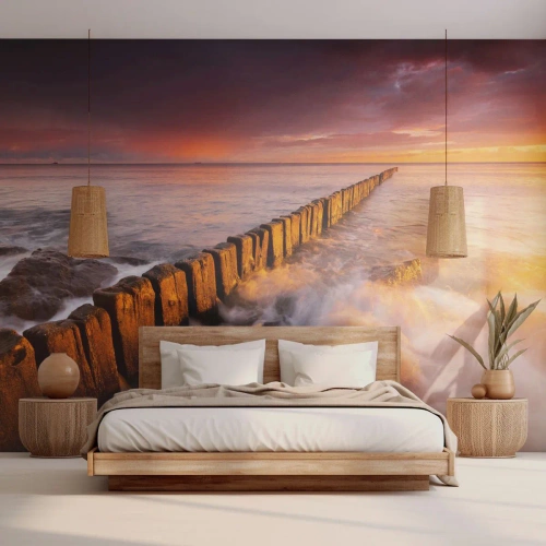 Fototapete Premium Sand - Die Sanftheit der Wellen - Landschaft, Sonnenuntergang, Ostsee - 500x350 cm