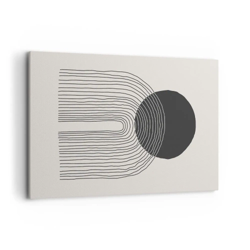 Bild auf Leinwand - Leinwandbild - Abstraktes Muster mit Linien und einem schwarzen Kreis auf hellem Hintergrund - 120x80cm - Zittern und Vertrauen - Moderne Wanddekoration für Wohnzimmer und Schlafzimmer ARTTOR