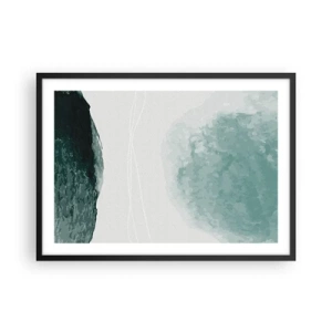 Poster in einem schwarzem Rahmen - Eine zarte abstrakte Komposition in Grüntönen mit subtilen Formen auf hellem Hintergrund. - 70x50cm - Begegnung mit Nebel - Moderne Wanddekoration für Wohnzimmer und Schlafzimmer ARTTOR