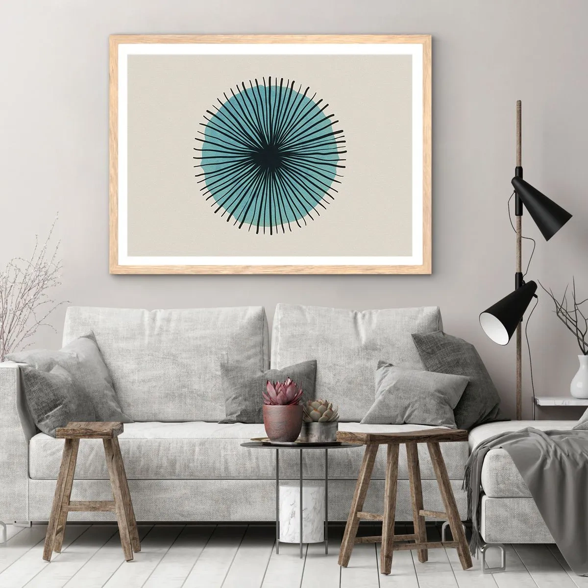 Poster in einem Rahmen aus heller Eiche - Strahlend im Blau - 50x40 cm