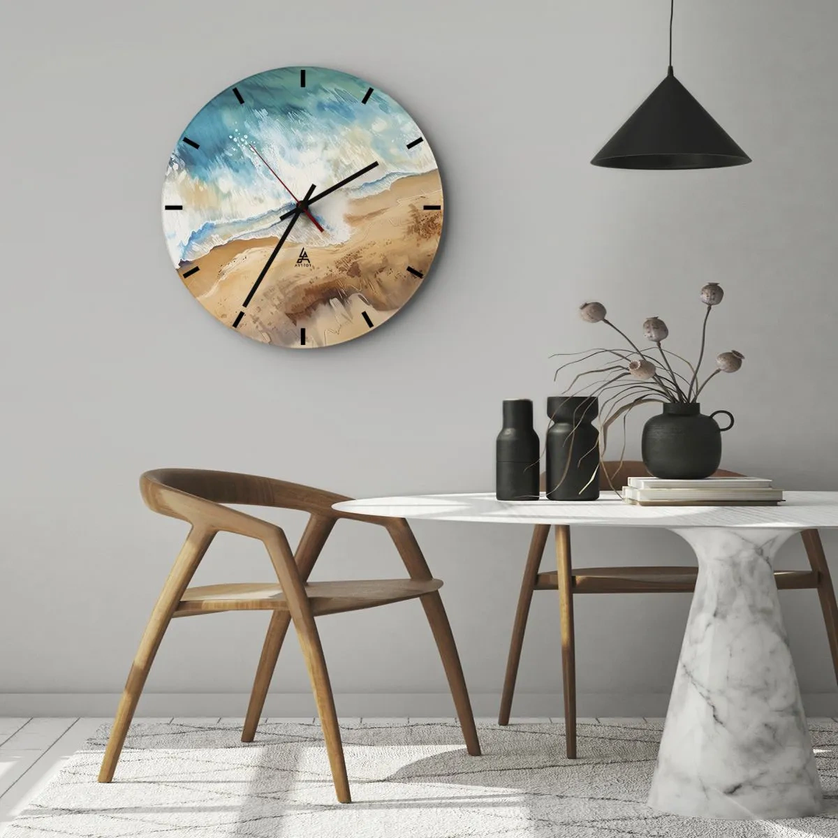 Wanduhr - Glasuhr - Eine Vogelperspektive einer malerischen Welle, die auf den Sand bricht - 30x30cm - Zurückkehrende Welle - Moderne Wanddekoration für Wohnzimmer, Küche und Schlafzimmer ARTTOR