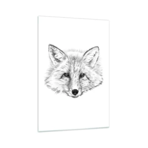 Glasbild - Bild auf glas - Schwarz-weiße Zeichnung eines Fuchskopfes auf weißem Hintergrund - 70x100cm - Können diese Augen lügen? - Moderne Wanddekoration für Wohnzimmer und Schlafzimmer ARTTOR