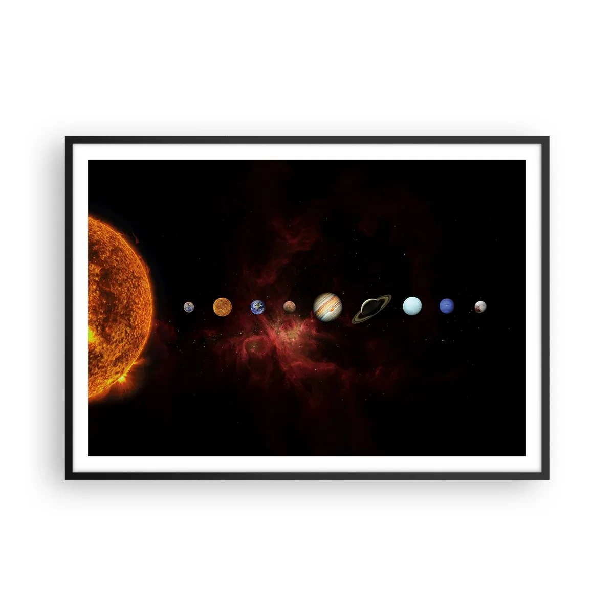 Poster in einem schwarzem Rahmen - Das Sonnensystem mit Planeten vor dem Hintergrund des Weltraums - 100x70cm - Unsere Nachbarschaft - Moderne Wanddekoration für Wohnzimmer und Schlafzimmer ARTTOR