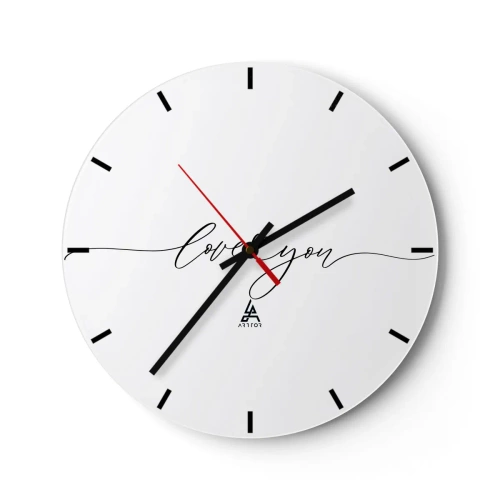 Wanduhr - Glasuhr - Minimalistische weiße Uhr mit der Aufschrift „Ich liebe dich“ - 30x30cm - Schwarz auf weiß - Moderne Wanddekoration für Wohnzimmer, Küche und Schlafzimmer ARTTOR