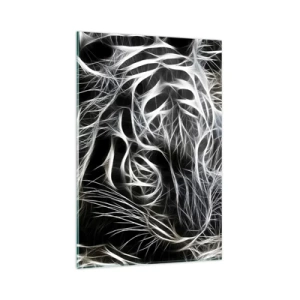 Glasbild - Bild auf glas - Ein abstraktes Muster, das die Silhouette einer Katze auf schwarzem Hintergrund darstellt. - 80x120cm - Eine Studie über die Leichtigkeit der Katze - Moderne Wanddekoration für Wohnzimmer und Schlafzimmer ARTTOR