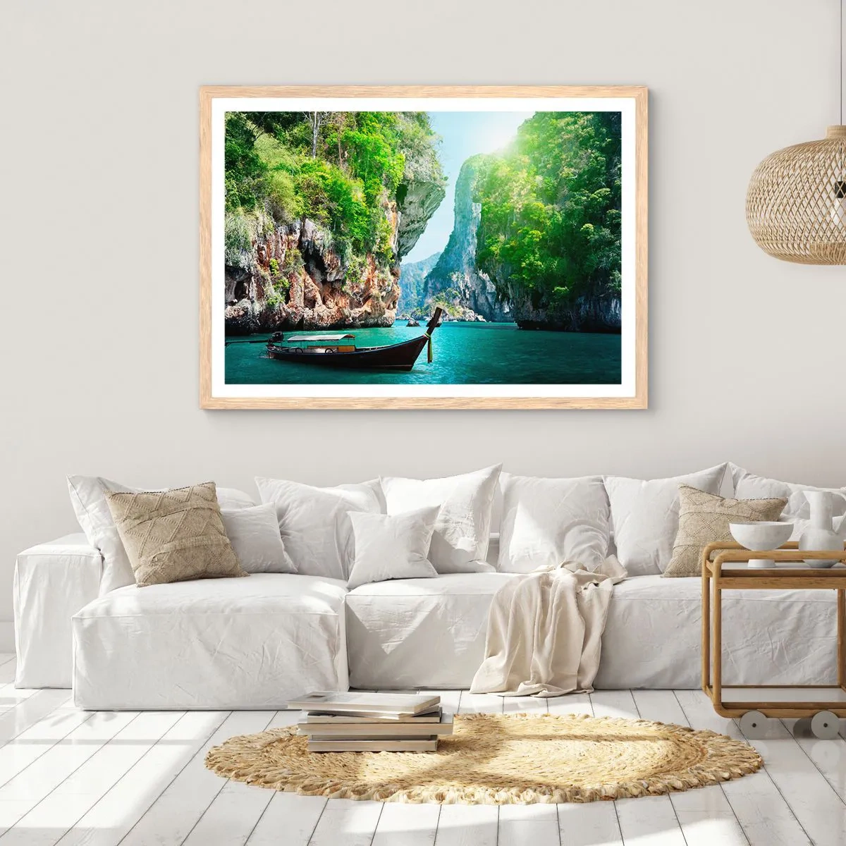 Poster in einem Rahmen aus heller Eiche - Eine Einladung zu einer exotischen Reise - 70x50 cm