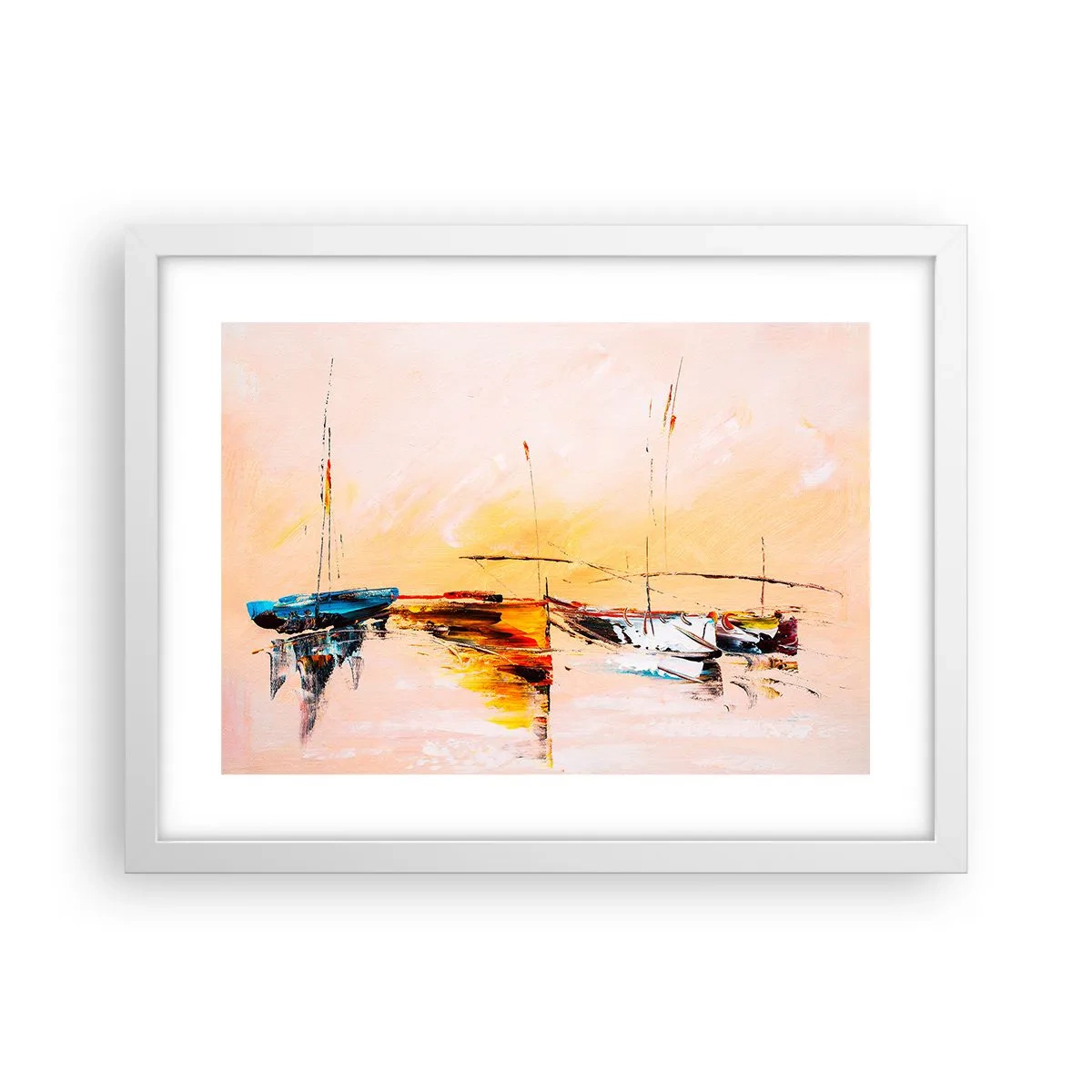Poster in einem weißen Rahmen - Abend im Yachthafen - 40x30 cm