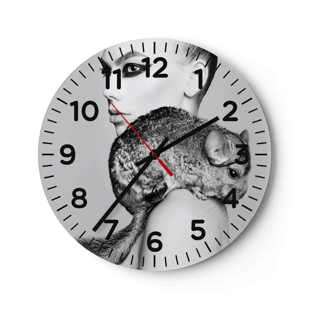 Wanduhr - Glasuhr - Dame mit einem Chinchilla - 40x40 cm