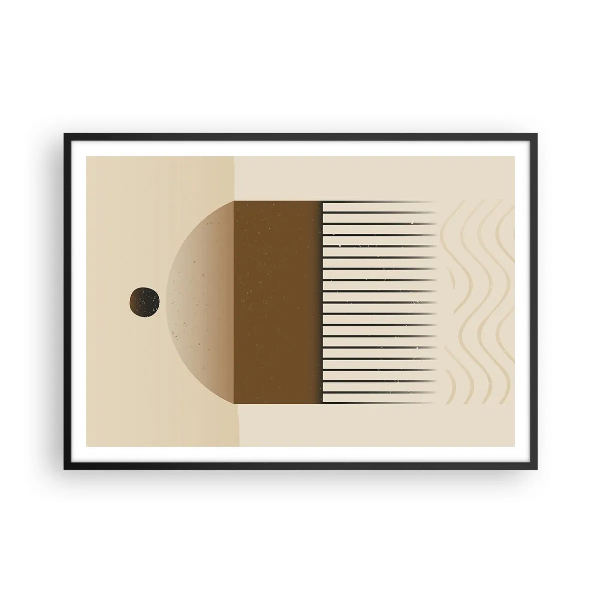 Poster in einem schwarzem Rahmen - Abstrakte geometrische Komposition in Beige- und Brauntönen - 100x70cm - Verschiedene Staaten - Moderne Wanddekoration für Wohnzimmer und Schlafzimmer ARTTOR