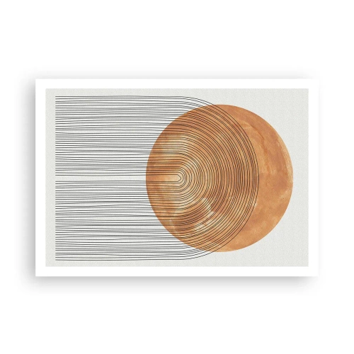 Poster - Geometrische Komposition mit Kreisen und Linien in warmen Farben. - 100x70cm - SonnenKomposition - Moderne Wanddekoration für Wohnzimmer und Schlafzimmer ARTTOR