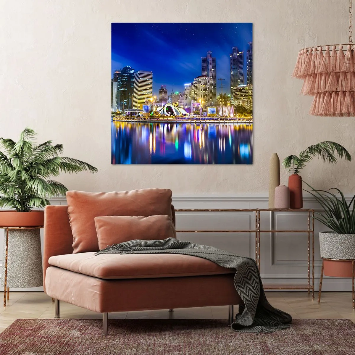 Bild auf Leinwand - Leinwandbild - Metropolis bei Regenbogennacht - 40x40 cm
