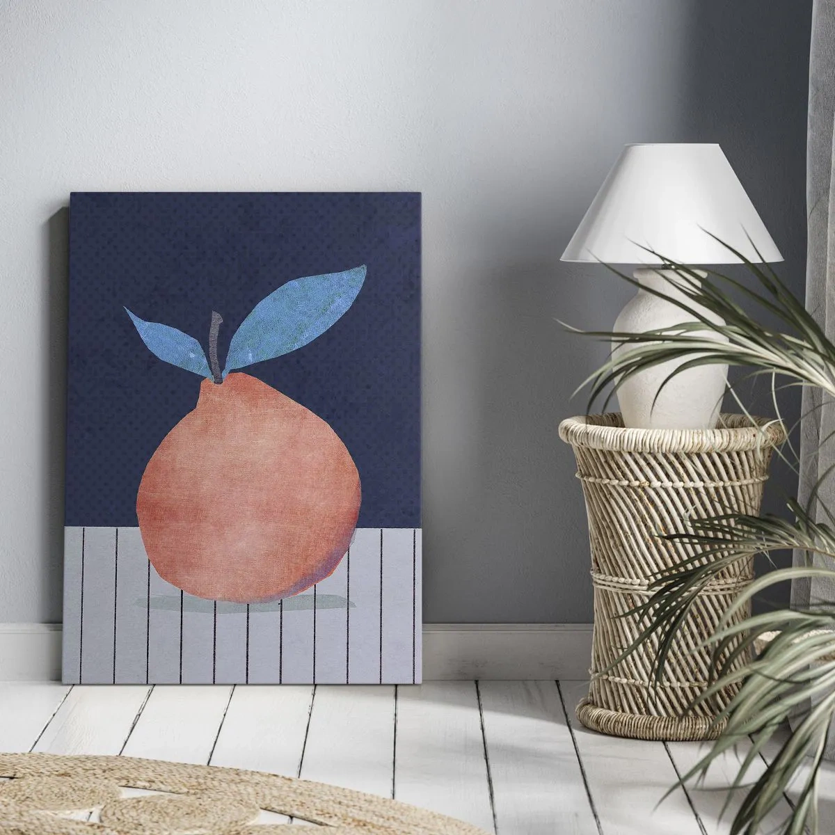Bild auf Leinwand - Leinwandbild - Abstrakte Früchte vor einem Hintergrund aus kontrastierenden Farben und geraden Linien. - 50x70cm - Konvexität und Ebene - Moderne Wanddekoration für Wohnzimmer und Schlafzimmer ARTTOR
