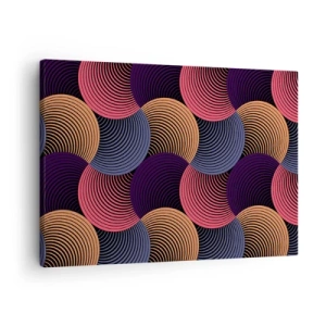 Bild auf Leinwand - Leinwandbild - Geometrische Kreise in Rosa-, Lila- und Goldtönen - 70x50cm - Im kreisenden Rhythmus - Moderne Wanddekoration für Wohnzimmer und Schlafzimmer ARTTOR