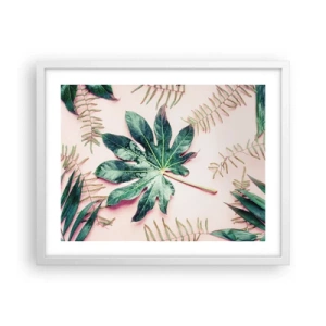 Poster in einem weißen Rahmen - Eine Studie von Grün auf einem rosa Hintergrund - 50x40 cm
