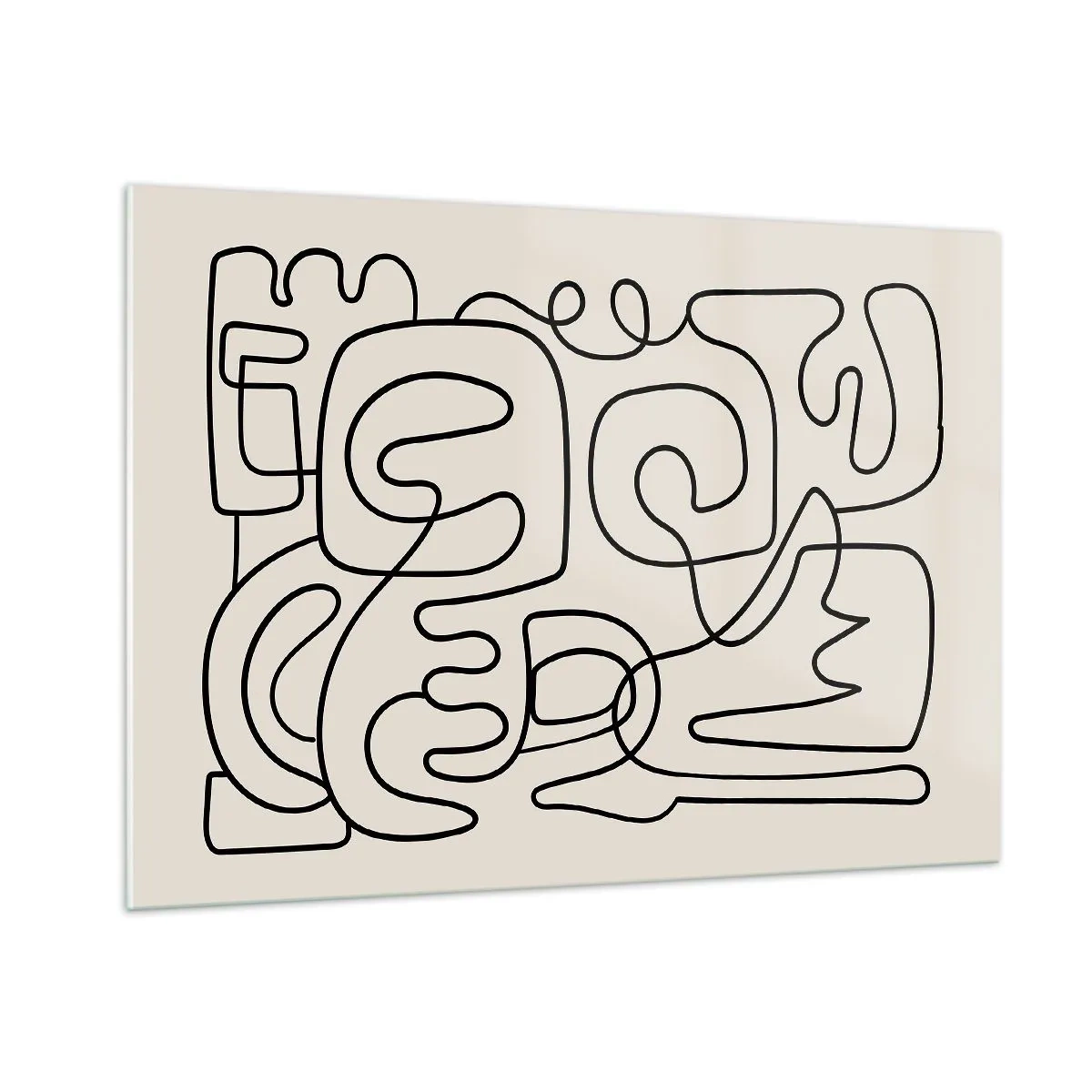 Glasbild - Bild auf glas - Schwarze abstrakte Linien bilden ein komplexes Muster auf Beige - 100x70cm - Folge der Spur - Moderne Wanddekoration für Wohnzimmer und Schlafzimmer ARTTOR