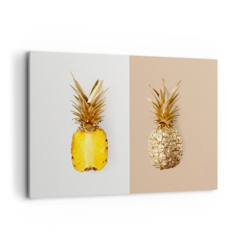 Bild auf Leinwand - Leinwandbild - Eine halbe frische, goldene Ananas auf kontrastierendem Hintergrund - 120x80cm - Ananas für uns - Moderne Wanddekoration für Wohnzimmer und Schlafzimmer ARTTOR