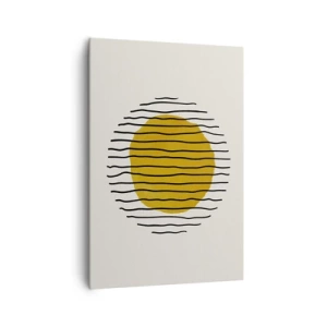 Bild auf Leinwand - Leinwandbild - Ein minimalistisches Motiv mit einem gelben Kreis und schwarzen Linien. - 70x100cm - Abstraktion, die vor Hitze zittert - Moderne Wanddekoration für Wohnzimmer und Schlafzimmer ARTTOR