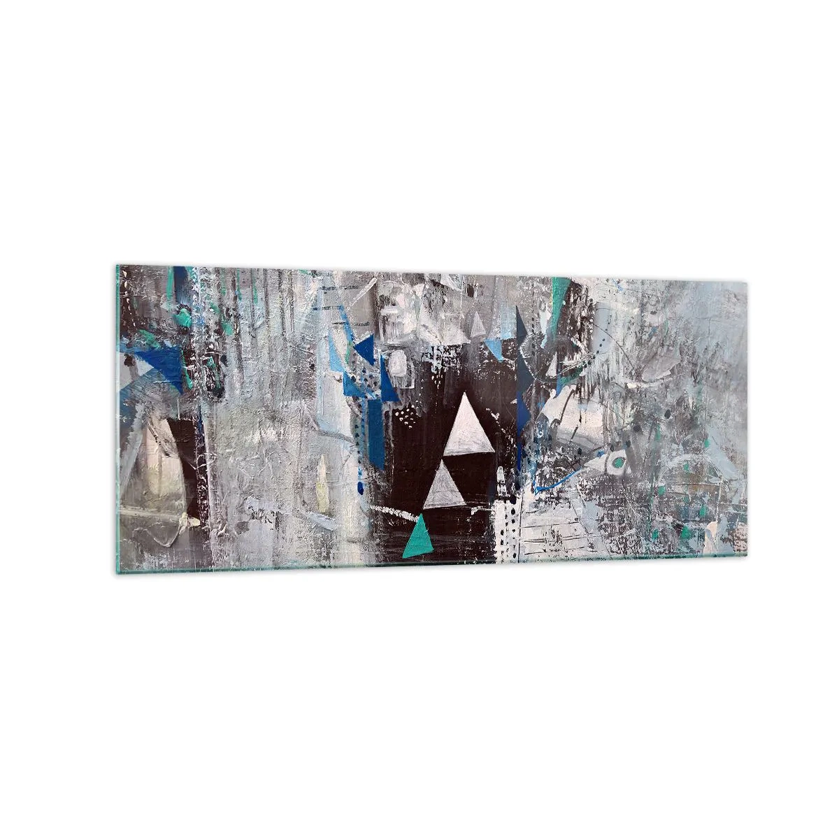 Glasbild - Bild auf glas - Abstrakte Komposition mit Dreiecken und geometrischen Mustern - 120x50cm - Überschreibende Reihenfolge der Dreiecke - Moderne Wanddekoration für Wohnzimmer und Schlafzimmer ARTTOR
