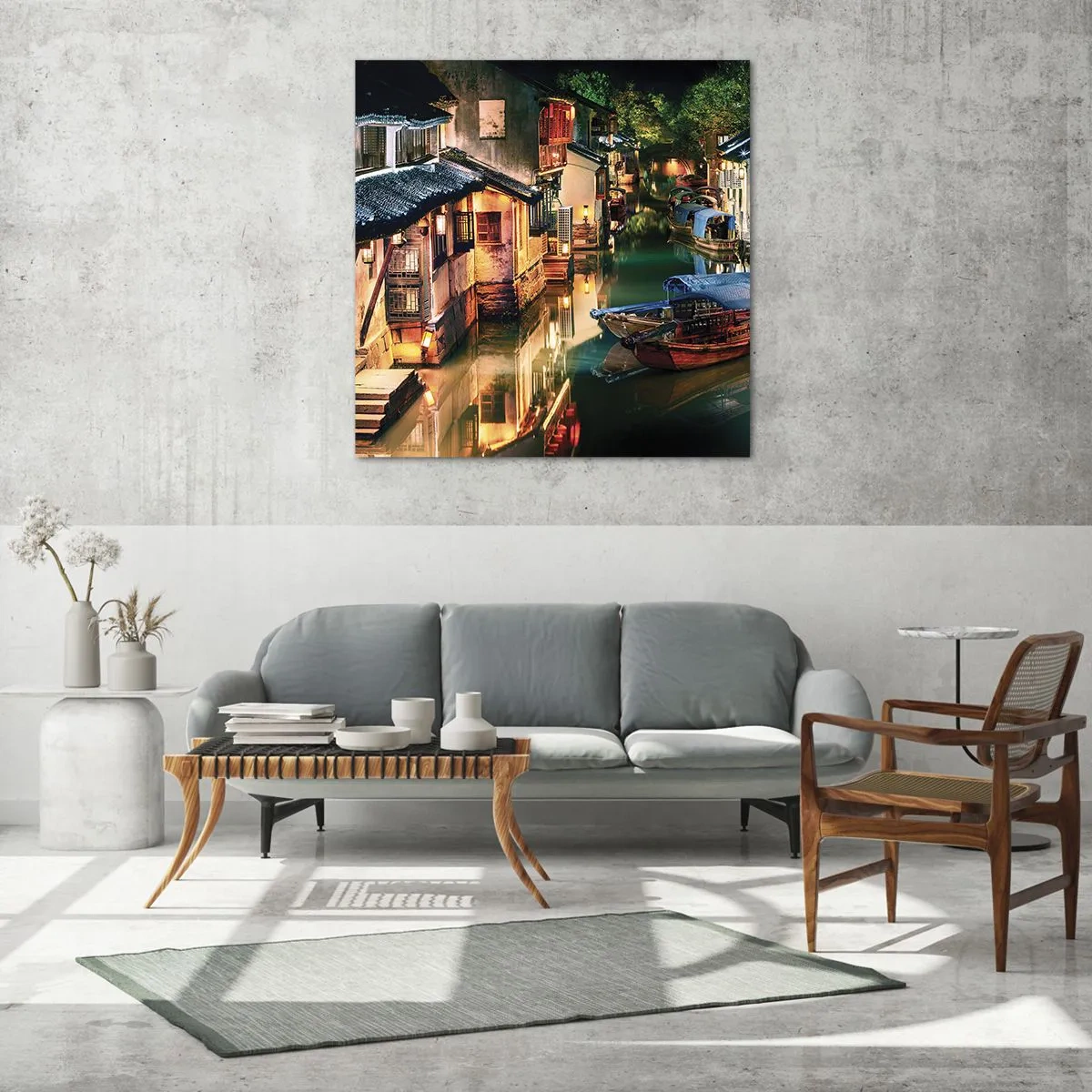 Glasbild - Bild auf glas - Ein Abend auf einer chinesischen Straße - 70x70 cm