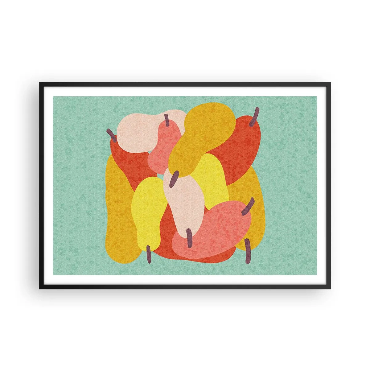 Poster in einem schwarzem Rahmen - Bunte abstrakte Birnen auf grünem Hintergrund - 100x70cm - Probieren Sie die Sommersonne - Moderne Wanddekoration für Wohnzimmer und Schlafzimmer ARTTOR