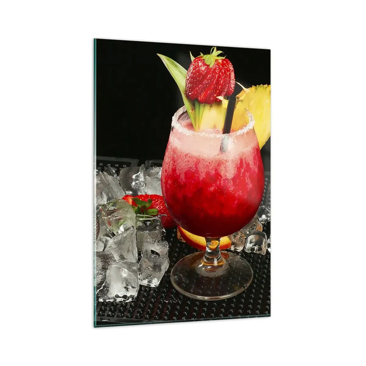Glasbild - Bild auf glas - Ein bunter Cocktail mit Erdbeeren, Eis und Ananas - 80x120cm - Zaubern Sie einen Geschmack - Moderne Wanddekoration für Wohnzimmer und Schlafzimmer ARTTOR