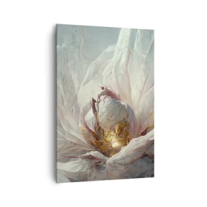 Bild auf Leinwand - Leinwandbild - Eine zarte weiße Blume mit subtilen goldenen Akzenten - 70x100cm - Sie blüht alle hundert Jahre einmal - Moderne Wanddekoration für Wohnzimmer und Schlafzimmer ARTTOR