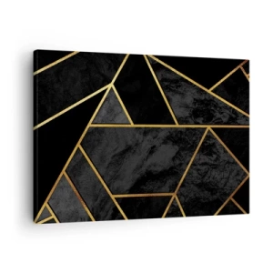 Bild auf Leinwand - Leinwandbild - Geometrisches Goldmuster auf schwarzem Hintergrund - 70x50cm - Dunkelheit und Glanz - Moderne Wanddekoration für Wohnzimmer und Schlafzimmer ARTTOR