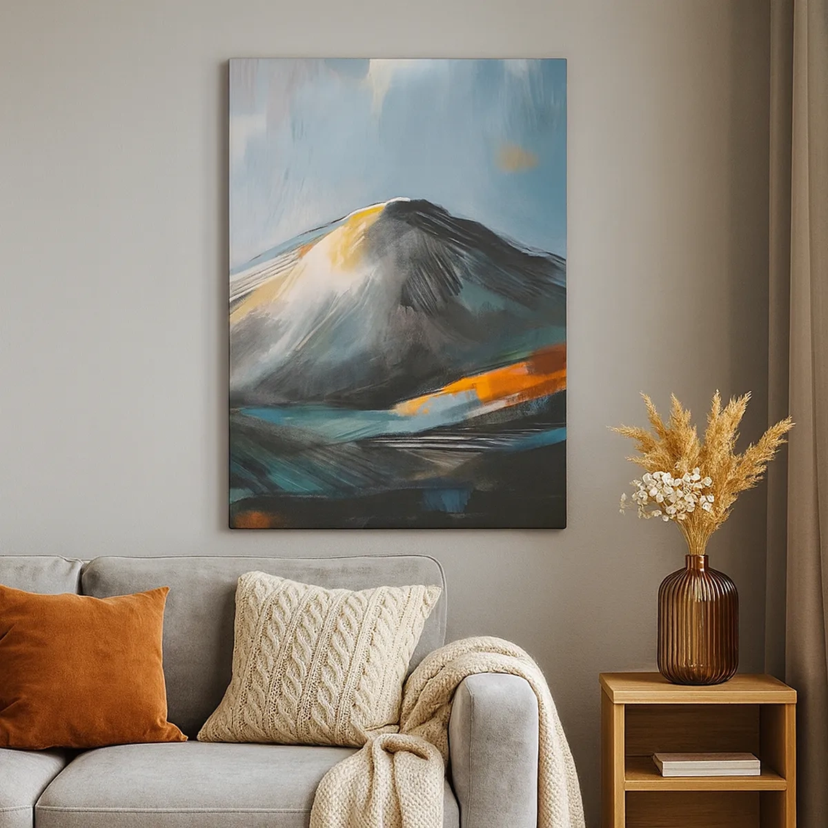Bild auf Leinwand - Leinwandbild - Abstrakte Berglandschaft in warmen Farbtönen - 50x70cm - Roh und schön - Moderne Wanddekoration für Wohnzimmer und Schlafzimmer ARTTOR