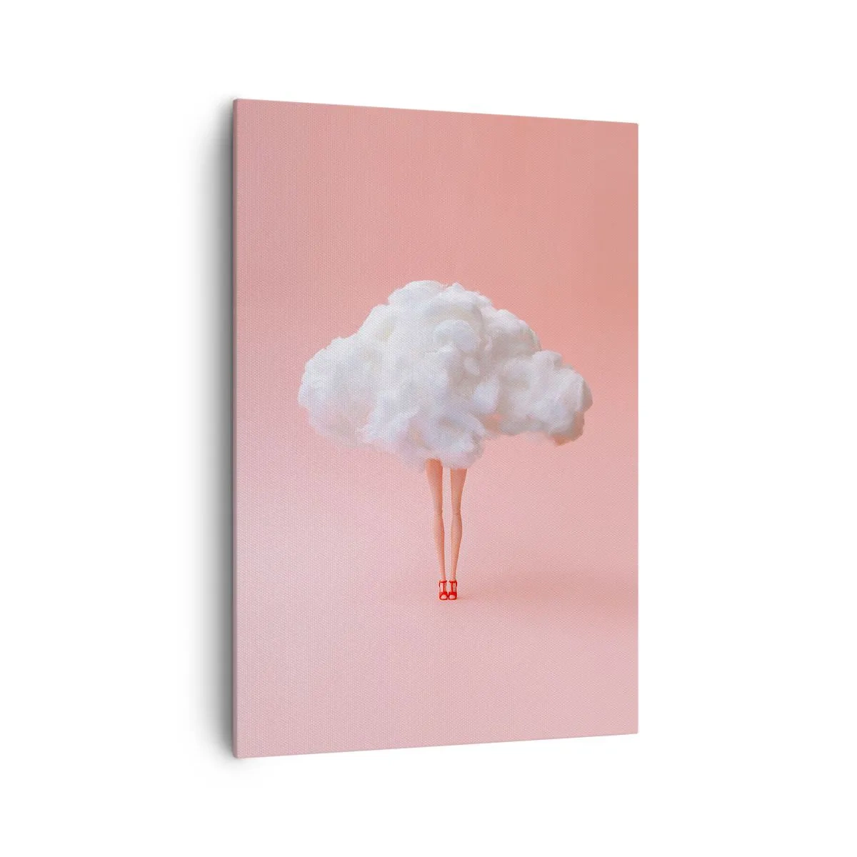 Bild auf Leinwand - Leinwandbild - Beine in einer Wolke auf rosa Hintergrund - 70x100cm - Süßes Versprechen - Moderne Wanddekoration für Wohnzimmer und Schlafzimmer ARTTOR