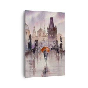 Bild auf Leinwand - Leinwandbild - Romantischer Blick auf eine Brücke mit einem Regenschirm vor der Kulisse einer abendlichen Stadt - 80x120cm - Leute verändern sich nicht - Moderne Wanddekoration für Wohnzimmer und Schlafzimmer ARTTOR