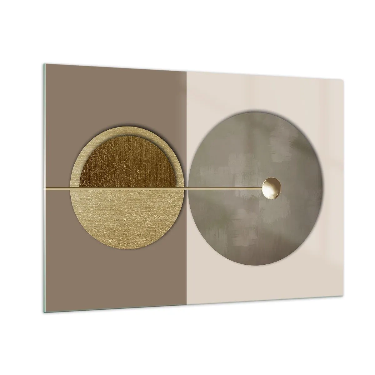 Glasbild - Bild auf glas - Goldene Kreise und Linien in harmonischer Komposition - 100x70cm - Perfekte Balance - Moderne Wanddekoration für Wohnzimmer und Schlafzimmer ARTTOR