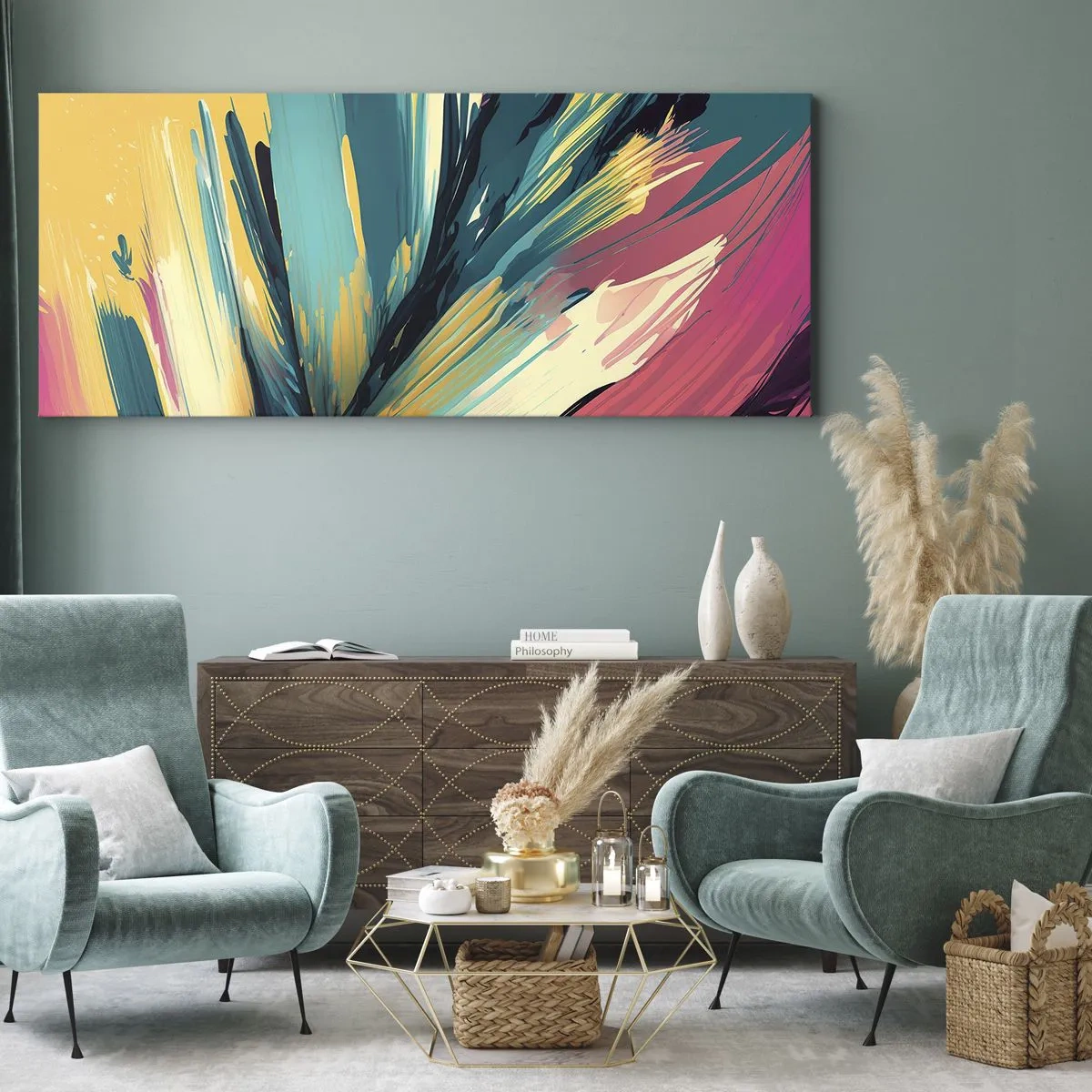 Bild auf Leinwand - Leinwandbild - Komposition – eine Explosion der Freude - 100x40 cm