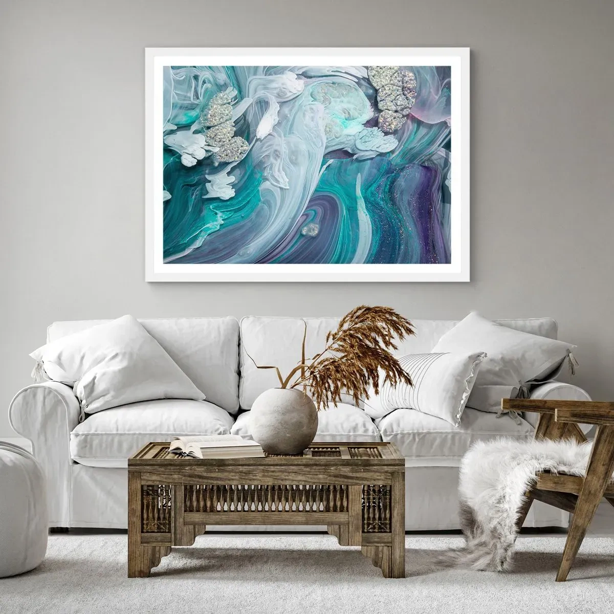 Poster in einem weißen Rahmen - Strömungen von Himmelblau - 40x30 cm