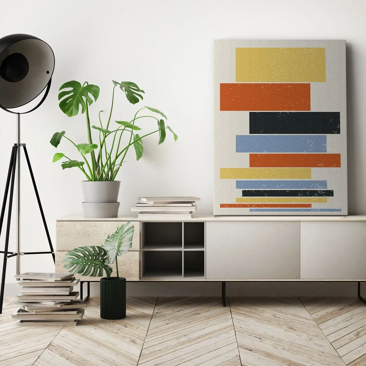 Bild auf Leinwand - Leinwandbild - Bunte Rechtecke in moderner Anordnung - 50x70cm - Musiknotation - Moderne Wanddekoration für Wohnzimmer und Schlafzimmer ARTTOR
