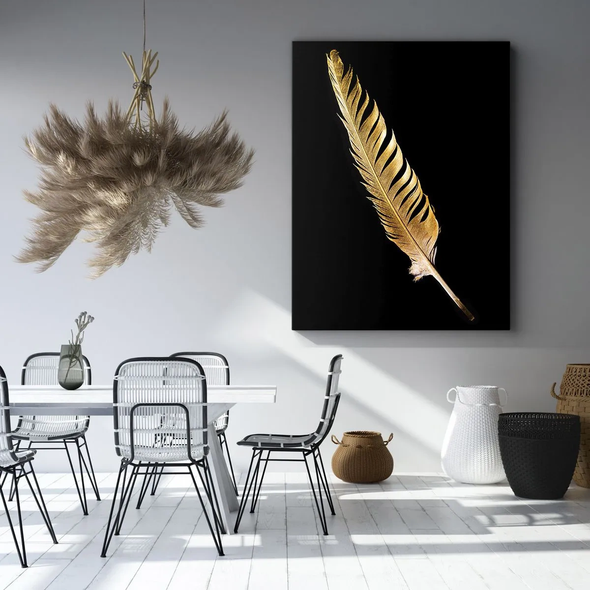 Bild auf Leinwand - Leinwandbild - Goldene Feder auf schwarzem Hintergrund - 80x120cm - Er hat ein ungewöhnliches Schreibtalent ... - Moderne Wanddekoration für Wohnzimmer und Schlafzimmer ARTTOR