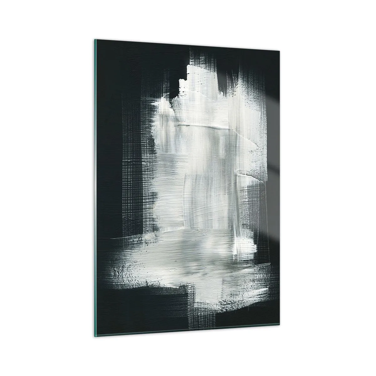 Glasbild - Bild auf glas - Minimalistische Abstraktion in Schwarzweiß - 50x70cm - Vertikal und horizontal gewebt - Moderne Wanddekoration für Wohnzimmer und Schlafzimmer ARTTOR