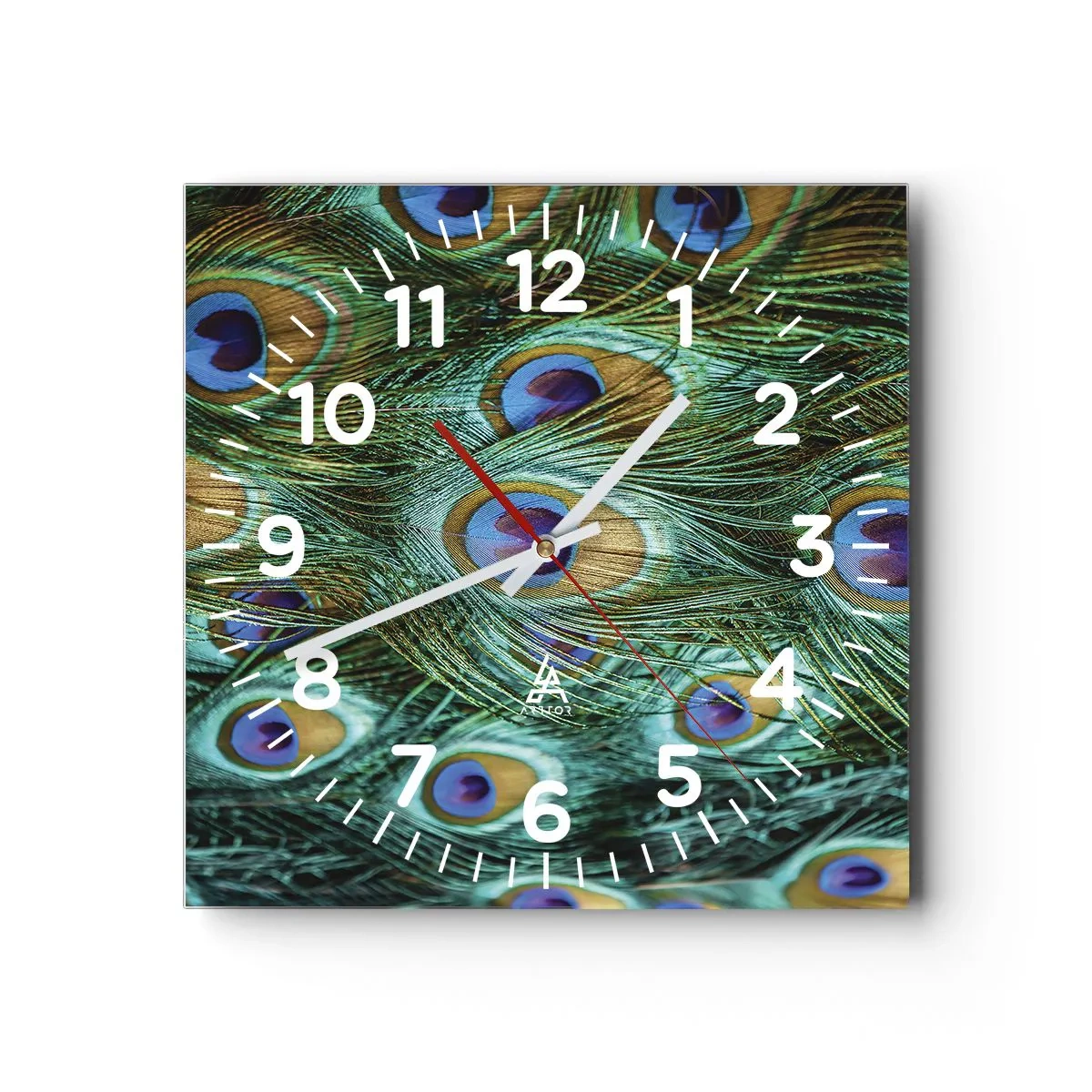 Wanduhr - Glasuhr - Ein Blick mit Pfauenaugen - 30x30 cm