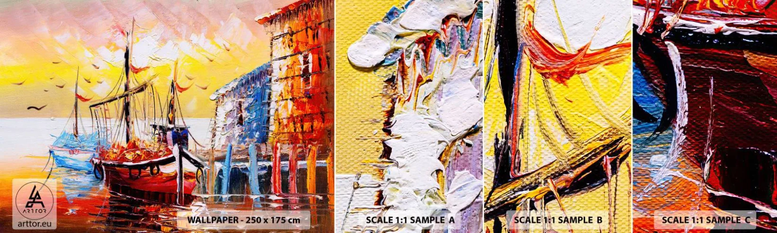 Fototapeten Muster Selbstklebend Deluxe Sticker - Glückliche Rückkehr - Landschaft, Fischerhafen, Boote - 100x30 cm