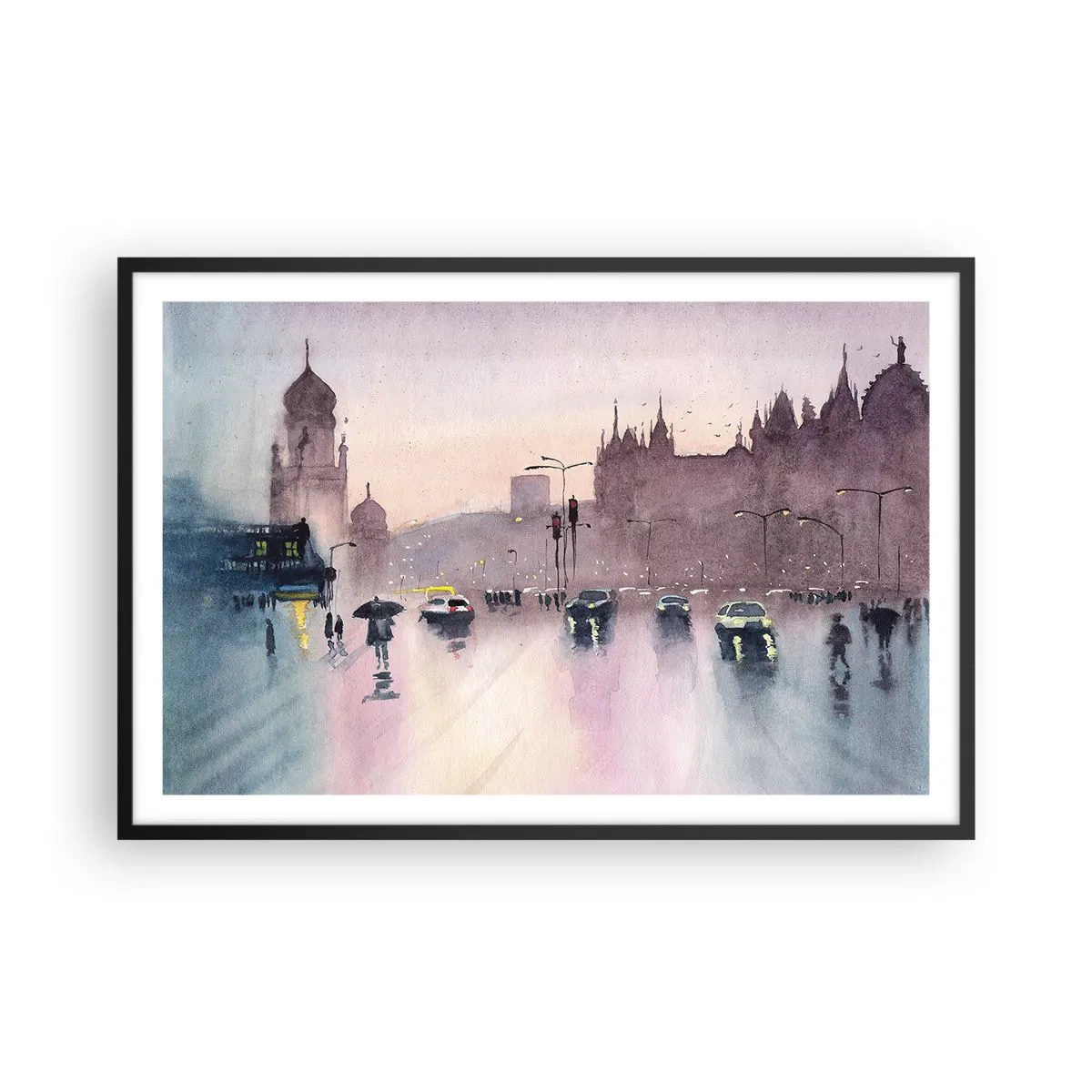 Poster in einem schwarzem Rahmen - Im regnerischen Dunst - 91x61 cm