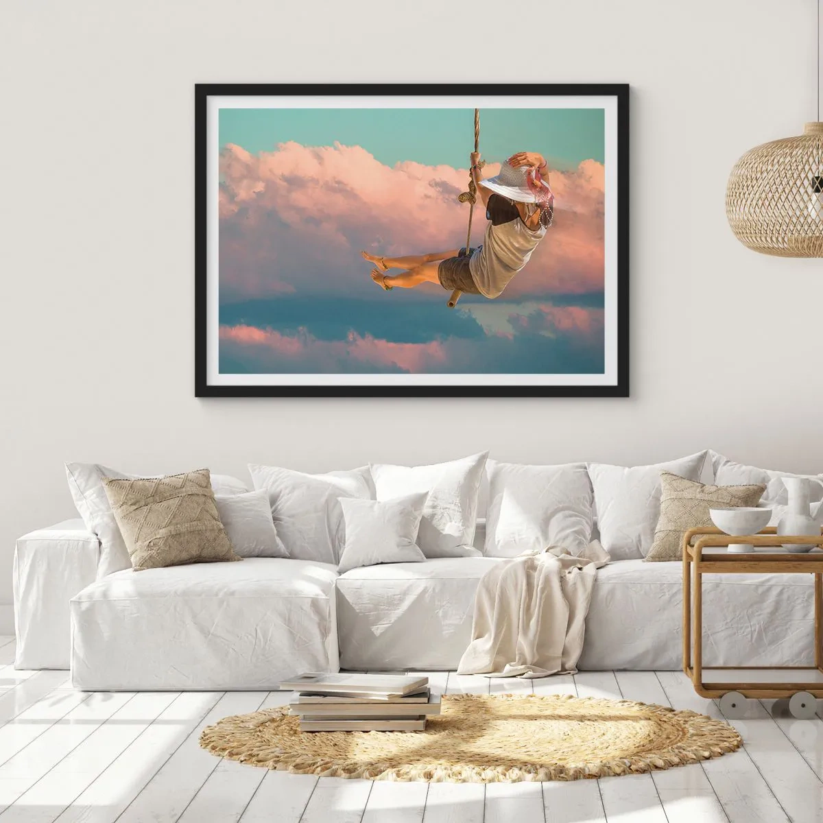 Poster in einem schwarzem Rahmen - Spaß in den Wolken - 50x40 cm