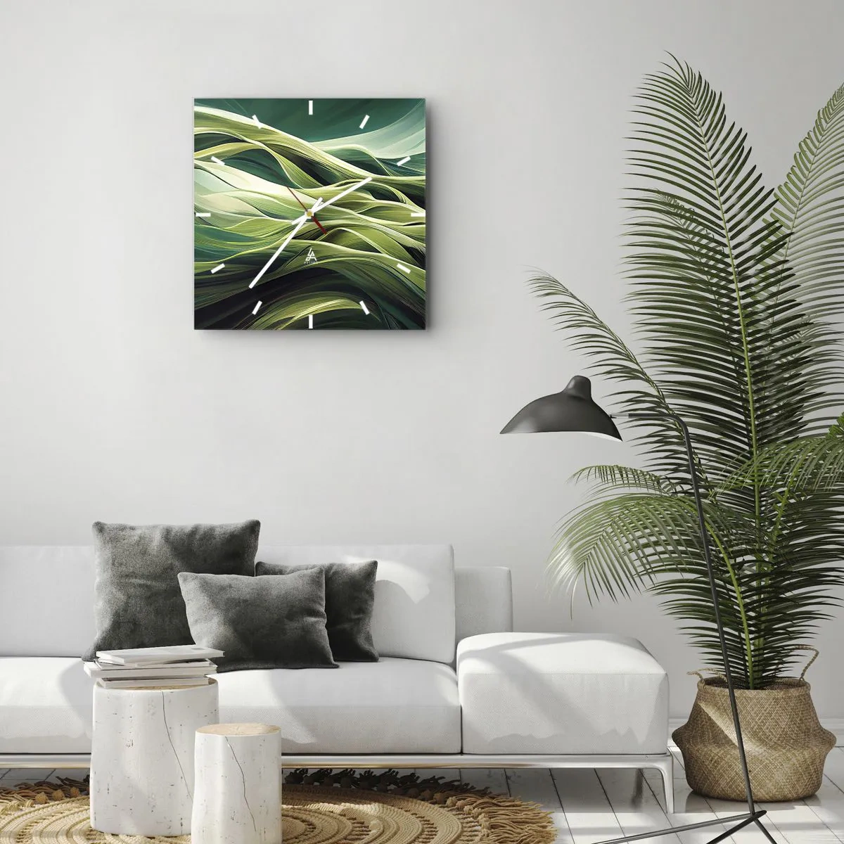 Wanduhr - Glasuhr - Dynamische Linien in Grüntönen - 30x30cm - Abstraktes grünes Spiel - Moderne Wanddekoration für Wohnzimmer und Schlafzimmer ARTTOR