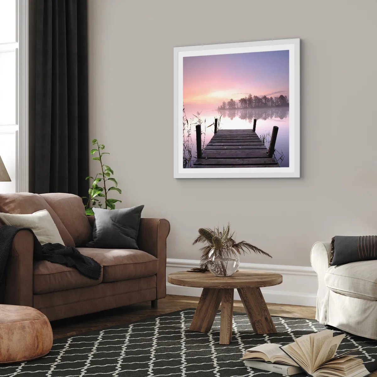 Poster in einem weißen Rahmen - Aus dem lila Nebel ... - 60x60 cm