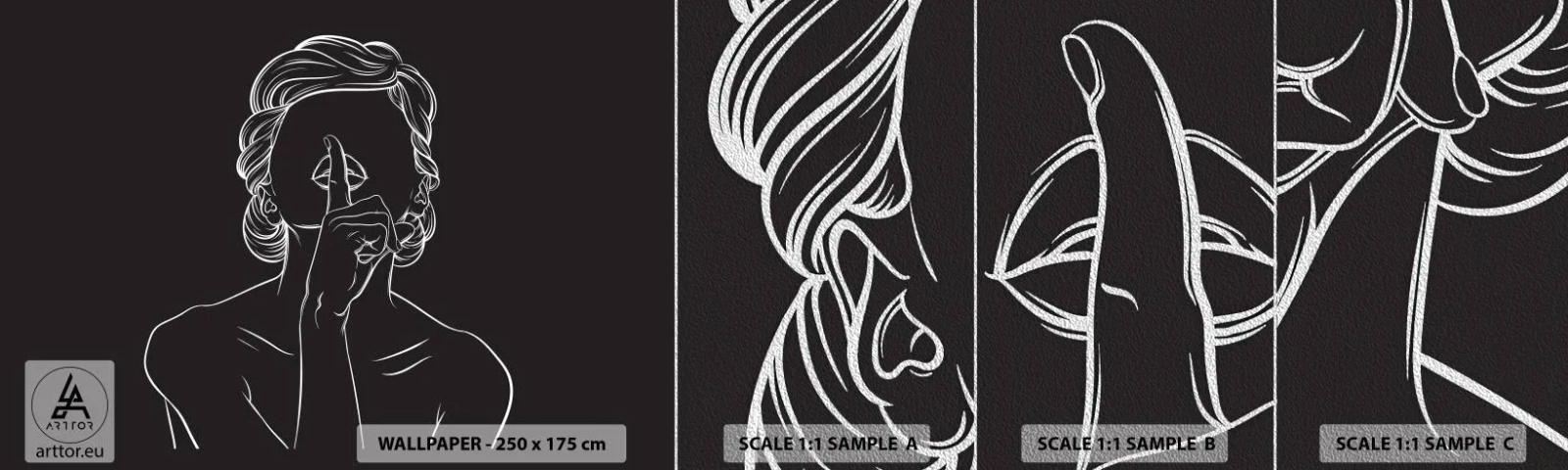 Fototapeten Muster Premium Sand - Schönheit erblüht in der Stille - Frau, Zeichnung, Linie - 100x30 cm