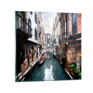 Glasbild - Bild auf glas - Venezianische Landschaft mit Gondel und Brücke - 40x40 cm