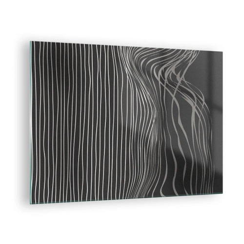 Glasbild - Bild auf glas - Zarte Linien in abstrakter Anordnung auf dunklem Hintergrund - 70x50cm - Rhythmus und Akzent - Moderne Wanddekoration für Wohnzimmer und Schlafzimmer ARTTOR