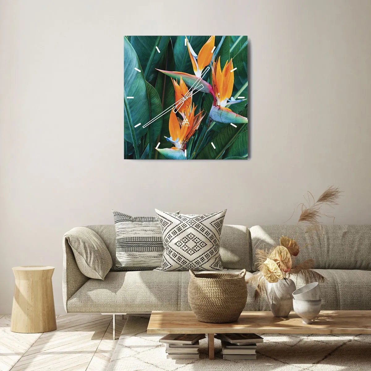 Wanduhr - Glasuhr - Ist es eine Blume oder ist es ein Vogel? - 40x40 cm