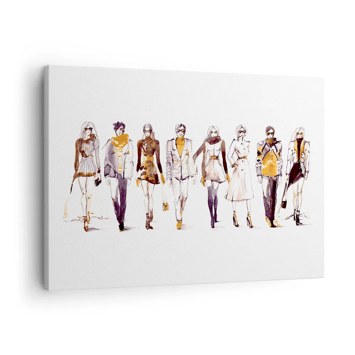 Bild auf Leinwand - Leinwandbild - Skizze einer Gruppe von Menschen in modischen Outfits - 70x50cm - Lässiger Chic, lässige Eleganz - Moderne Wanddekoration für Wohnzimmer und Schlafzimmer ARTTOR
