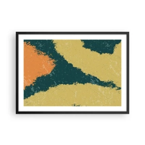 Poster in einem schwarzem Rahmen - Abstrakte Flecken in erdigen und grünen Farben - 70x50cm - Abstraktion – langsame Bewegung - Moderne Wanddekoration für Wohnzimmer und Schlafzimmer ARTTOR