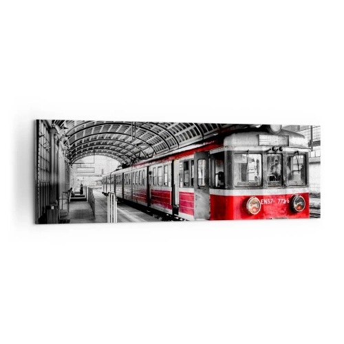 Bild auf Leinwand - Leinwandbild - Roter Zug am Bahnhof unter einem Dach - 160x50cm - Vielleicht ist es eine Reise Ihres Lebens? - Moderne Wanddekoration für Wohnzimmer und Schlafzimmer ARTTOR