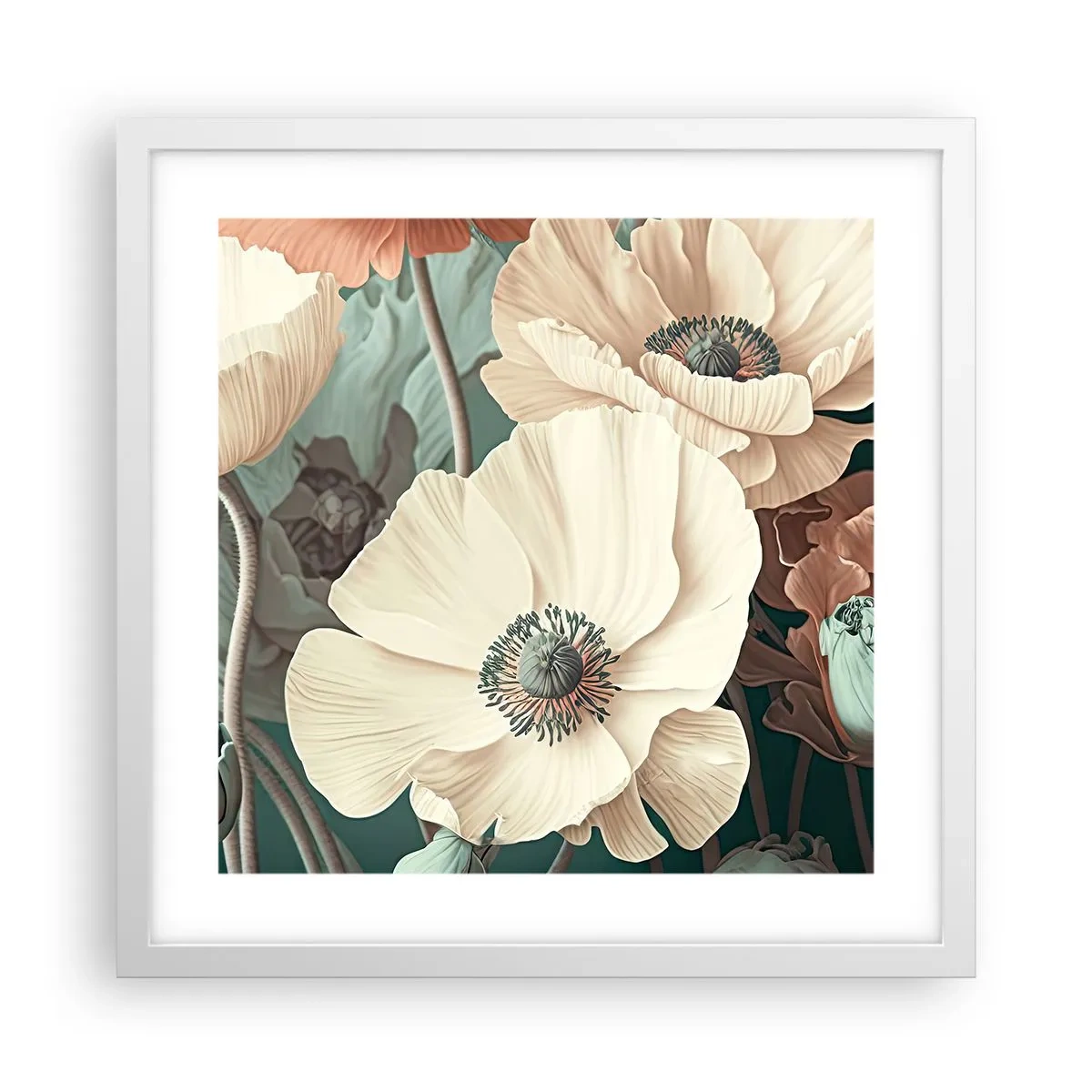 Poster in einem weißen Rahmen - Flüstern von Mohnblumen - 40x40 cm